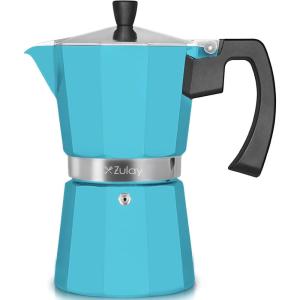 imageZulay Premium Moka Pot Espresso  LeakProof Stovetop Espresso Maker  Perfect for Authentic Cuban ampamp Italian Style Espresso  Makes 3 Espresso Cups  SilverLight Blue