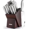 imageZulay 15 Piece Stainless Steel Knife Set with Block and Sharpener  Sharp Knife Block Set with Built In Sharpener  Kitchen Knife Set With Block  Rust Proof Knife Set Stainless SteelDark Walnut  Stainless Steel