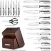 imageZulay 15 Piece Stainless Steel Knife Set with Block and Sharpener  Sharp Knife Block Set with Built In Sharpener  Kitchen Knife Set With Block  Rust Proof Knife Set Stainless SteelDark Walnut  Stainless Steel