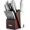 imageZulay 15 Piece Stainless Steel Knife Set with Block and Sharpener  Sharp Knife Block Set with Built In Sharpener  Kitchen Knife Set With Block  Rust Proof Knife Set Stainless SteelDark Walnut  Stainless Steel