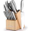 imageZulay 15 Piece Stainless Steel Knife Set with Block and Sharpener  Sharp Knife Block Set with Built In Sharpener  Kitchen Knife Set With Block  Rust Proof Knife Set Stainless SteelNatural Maple  Stainless Steel