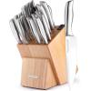 imageZulay 15 Piece Stainless Steel Knife Set with Block and Sharpener  Sharp Knife Block Set with Built In Sharpener  Kitchen Knife Set With Block  Rust Proof Knife Set Stainless SteelNatural Maple  Stainless Steel