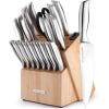 imageZulay 15 Piece Stainless Steel Knife Set with Block and Sharpener  Sharp Knife Block Set with Built In Sharpener  Kitchen Knife Set With Block  Rust Proof Knife Set Stainless SteelNatural Maple  Stainless Steel