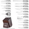 imageZulay 15 Piece Stainless Steel Knife Set with Block and Sharpener  Sharp Knife Block Set with Built In Sharpener  Kitchen Knife Set With Block  Rust Proof Knife Set Stainless SteelDark Walnut  Stainless Steel
