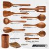 imageZulay Kitchen ExtraLarge 5Piece Wooden Spoon Set for Cooking  Smooth Teak Wooden Utensils  ComfortGrip NonStick Wooden Cooking Spoons  Large Wooden Turner Spatula Skimmer Fork Serving Spoon15 Piece SetGift Box