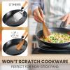 imageZulay Kitchen ExtraLarge 5Piece Wooden Spoon Set for Cooking  Smooth Teak Wooden Utensils  ComfortGrip NonStick Wooden Cooking Spoons  Large Wooden Turner Spatula Skimmer Fork Serving Spoon9Piece Set