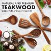 imageZulay Kitchen ExtraLarge 5Piece Wooden Spoon Set for Cooking  Smooth Teak Wooden Utensils  ComfortGrip NonStick Wooden Cooking Spoons  Large Wooden Turner Spatula Skimmer Fork Serving SpoonLarge 6Piece Set