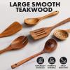 imageZulay Kitchen ExtraLarge 5Piece Wooden Spoon Set for Cooking  Smooth Teak Wooden Utensils  ComfortGrip NonStick Wooden Cooking Spoons  Large Wooden Turner Spatula Skimmer Fork Serving SpoonLarge 6Piece Set