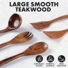 imageZulay Kitchen ExtraLarge 5Piece Wooden Spoon Set for Cooking  Smooth Teak Wooden Utensils  ComfortGrip NonStick Wooden Cooking Spoons  Large Wooden Turner Spatula Skimmer Fork Serving SpoonLarge 5 PieceSet
