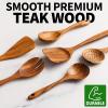 imageZulay Kitchen ExtraLarge 5Piece Wooden Spoon Set for Cooking  Smooth Teak Wooden Utensils  ComfortGrip NonStick Wooden Cooking Spoons  Large Wooden Turner Spatula Skimmer Fork Serving Spoon6 Piece Set