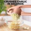 imageZulay Kitchen Large Premium Garlic Press Set  Bigger Bowl for Bigger Garlic  Rust Proof ampamp Dishwasher Safe Garlic Mincer Tool  EasySqueeze EasyClean Silicone Garlic Peeler ampamp Brush SilverRose Gold