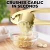 imageZulay Kitchen Large Premium Garlic Press Set  Bigger Bowl for Bigger Garlic  Rust Proof ampamp Dishwasher Safe Garlic Mincer Tool  EasySqueeze EasyClean Silicone Garlic Peeler ampamp Brush SilverGold