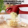 imageZulay Kitchen Large Premium Garlic Press Set  Bigger Bowl for Bigger Garlic  Rust Proof ampamp Dishwasher Safe Garlic Mincer Tool  EasySqueeze EasyClean Silicone Garlic Peeler ampamp Brush SilverFire Red