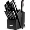 imageZulay 15 Piece Stainless Steel Knife Set with Block and Sharpener  Sharp Knife Block Set with Built In Sharpener  Kitchen Knife Set With Block  Rust Proof Knife Set Stainless SteelObsidian Black  Stainless Steel