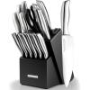imageZulay 15 Piece Stainless Steel Knife Set with Block and Sharpener  Sharp Knife Block Set with Built In Sharpener  Kitchen Knife Set With Block  Rust Proof Knife Set Stainless SteelNight Black  Stainless Steel