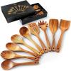 imageZulay Kitchen ExtraLarge 5Piece Wooden Spoon Set for Cooking  Smooth Teak Wooden Utensils  ComfortGrip NonStick Wooden Cooking Spoons  Large Wooden Turner Spatula Skimmer Fork Serving SpoonWooden Cooking Utensils