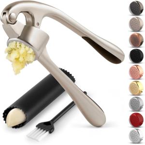 imageZulay Kitchen Large Premium Garlic Press Set  Bigger Bowl for Bigger Garlic  Rust Proof ampamp Dishwasher Safe Garlic Mincer Tool  EasySqueeze EasyClean Silicone Garlic Peeler ampamp Brush SilverSilver