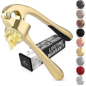 imageZulay Kitchen Large Premium Garlic Press Set  Bigger Bowl for Bigger Garlic  Rust Proof ampamp Dishwasher Safe Garlic Mincer Tool  EasySqueeze EasyClean Silicone Garlic Peeler ampamp Brush SilverGold