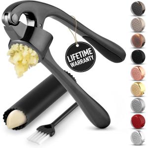 imageZulay Kitchen Large Premium Garlic Press Set  Bigger Bowl for Bigger Garlic  Rust Proof ampamp Dishwasher Safe Garlic Mincer Tool  EasySqueeze EasyClean Silicone Garlic Peeler ampamp Brush SilverDark Gray