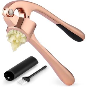 imageZulay Kitchen Large Premium Garlic Press Set  Bigger Bowl for Bigger Garlic  Rust Proof ampamp Dishwasher Safe Garlic Mincer Tool  EasySqueeze EasyClean Silicone Garlic Peeler ampamp Brush SilverRose Gold