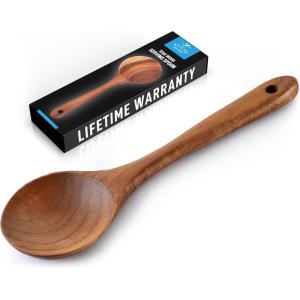 imageZulay Kitchen Premium Large Teak Wooden Spoon For Cooking  Durable Wooden Cooking Utensil Perfect Wooden Kitchen Utensil Set Addition Smooth Finish Natural Teak Spoon NonStick Wooden SpoonSmall Spoon