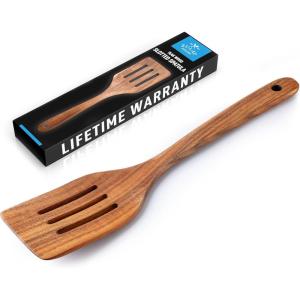 imageZulay Kitchen Premium Large Teak Wooden Spoon For Cooking  Durable Wooden Cooking Utensil Perfect Wooden Kitchen Utensil Set Addition Smooth Finish Natural Teak Spoon NonStick Wooden SpoonSlotted Spoon