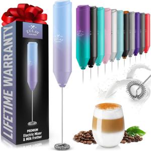 imageZulay Powerful Milk Frother Wand  Mini Milk Frother Handheld Stainless Steel  Battery Operated Drink Mixer for Coffee Lattes Cappuccino Matcha  FrothMate Milk Frother Gift  Black ampamp CopperCloud