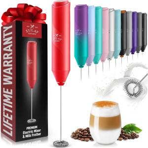 imageZulay Powerful Milk Frother Wand  Mini Milk Frother Handheld Stainless Steel  Battery Operated Drink Mixer for Coffee Lattes Cappuccino Matcha  FrothMate Milk Frother Gift  Black ampamp CopperCherry Red
