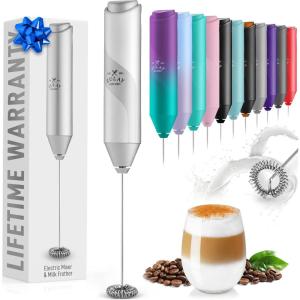 imageZulay Powerful Milk Frother Wand  Mini Milk Frother Handheld Stainless Steel  Battery Operated Drink Mixer for Coffee Lattes Cappuccino Matcha  FrothMate Milk Frother Gift  Black ampamp CopperMatte Silver