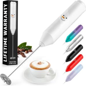 imageZulay Powerful Milk Frother Wand  Mini Milk Frother Handheld Stainless Steel  Battery Operated Drink Mixer for Coffee Lattes Cappuccino Matcha  FrothMate Milk Frother Gift  Black ampamp CopperSnowman
