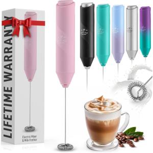 imageZulay Powerful Milk Frother Wand  Mini Milk Frother Handheld Stainless Steel  Battery Operated Drink Mixer for Coffee Lattes Cappuccino Matcha  FrothMate Milk Frother Gift  Black ampamp CopperCotton Candy Pink