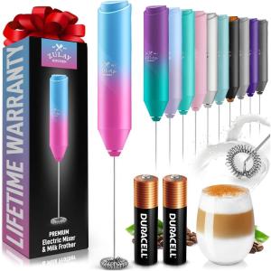 imageZulay Powerful Milk Frother Wand  Mini Milk Frother Handheld Stainless Steel  Battery Operated Drink Mixer for Coffee Lattes Cappuccino Matcha  FrothMate Milk Frother Gift  Black ampamp CopperBubblegum  2 Duracell Batteries