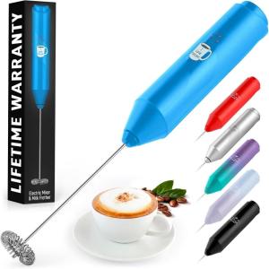 imageZulay Powerful Milk Frother Wand  Mini Milk Frother Handheld Stainless Steel  Battery Operated Drink Mixer for Coffee Lattes Cappuccino Matcha  FrothMate Milk Frother Gift  Black ampamp CopperTeal  I LOVE COFFEE
