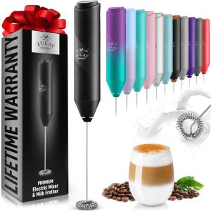 imageZulay Powerful Milk Frother Wand  Mini Milk Frother Handheld Stainless Steel  Battery Operated Drink Mixer for Coffee Lattes Cappuccino Matcha  FrothMate Milk Frother Gift  Black ampamp CopperEbony Black