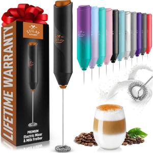 imageZulay Powerful Milk Frother Wand  Mini Milk Frother Handheld Stainless Steel  Battery Operated Drink Mixer for Coffee Lattes Cappuccino Matcha  FrothMate Milk Frother Gift  Black ampamp CopperBlack  Copper
