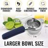 imageZulay Lemon Squeezer Stainless Steel with Premium Heavy Duty Solid Metal Squeezer Bowl and Food Grade Silicone Handles  Large Manual Citrus Press Juicer and Lime Squeezer Stainless Steel YellowNavy