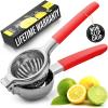 imageZulay Lemon Squeezer Stainless Steel with Premium Heavy Duty Solid Metal Squeezer Bowl and Food Grade Silicone Handles  Large Manual Citrus Press Juicer and Lime Squeezer Stainless Steel YellowRed