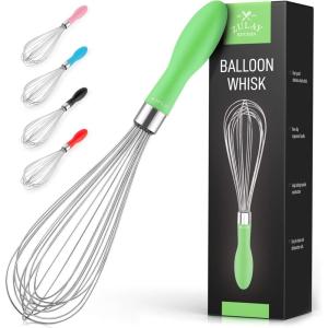imageZulay 11Inch Stainless Steel Whisk  Balloon Whisk Kitchen Tool With Soft Silicone Handle  Thick Durable Wired Whisk Utensil For Blending Beating Whisking Frothing Stirring ampamp More BlackVivid Green