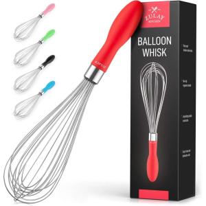 imageZulay 11Inch Stainless Steel Whisk  Balloon Whisk Kitchen Tool With Soft Silicone Handle  Thick Durable Wired Whisk Utensil For Blending Beating Whisking Frothing Stirring ampamp More BlackWarm Red
