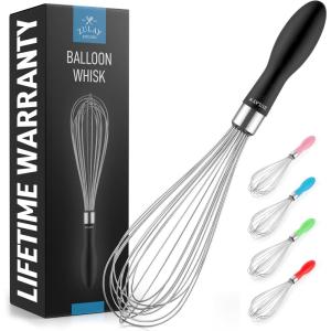 imageZulay 11Inch Stainless Steel Whisk  Balloon Whisk Kitchen Tool With Soft Silicone Handle  Thick Durable Wired Whisk Utensil For Blending Beating Whisking Frothing Stirring ampamp More BlackDark Black