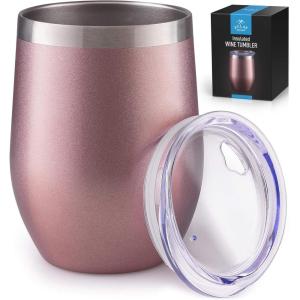 imageZulay 12 oz Insulated Coffee Mug with Lid  Stainless Steel Camping Mug Tumbler with Handle  Double Wall Vacuum Duracoated Insulated Mug For Travel Camping Office Outdoor CinnamonBright Rose Gold