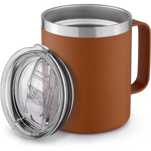 imageZulay 12 oz Insulated Coffee Mug with Lid  Stainless Steel Camping Mug Tumbler with Handle  Double Wall Vacuum Duracoated Insulated Mug For Travel Camping Office Outdoor CinnamonCinnamon