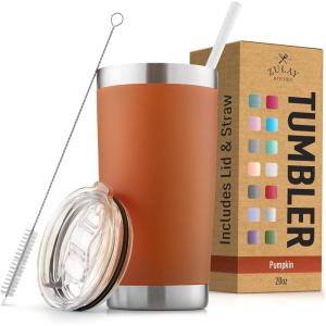 imageZulay 12 oz Insulated Coffee Mug with Lid  Stainless Steel Camping Mug Tumbler with Handle  Double Wall Vacuum Duracoated Insulated Mug For Travel Camping Office Outdoor CinnamonPumpkin