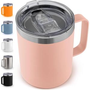 imageZulay 12 oz Insulated Coffee Mug with Lid  Stainless Steel Camping Mug Tumbler with Handle  Double Wall Vacuum Duracoated Insulated Mug For Travel Camping Office Outdoor CinnamonPink