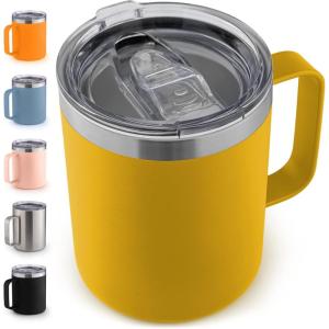 imageZulay 12 oz Insulated Coffee Mug with Lid  Stainless Steel Camping Mug Tumbler with Handle  Double Wall Vacuum Duracoated Insulated Mug For Travel Camping Office Outdoor CinnamonYellow
