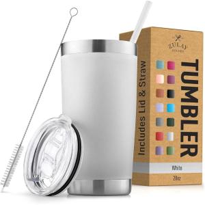 imageZulay 12 oz Insulated Coffee Mug with Lid  Stainless Steel Camping Mug Tumbler with Handle  Double Wall Vacuum Duracoated Insulated Mug For Travel Camping Office Outdoor CinnamonWhite
