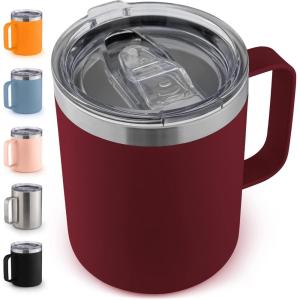 imageZulay 12 oz Insulated Coffee Mug with Lid  Stainless Steel Camping Mug Tumbler with Handle  Double Wall Vacuum Duracoated Insulated Mug For Travel Camping Office Outdoor CinnamonPlum