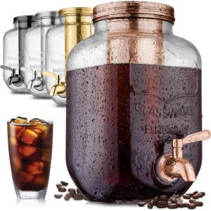 imageZulay Kitchen 1 Gallon Cold Brew Coffee Maker  Large Iced Tea ampamp Cold Brew Pitcher with ExtraThick Glass ampamp Stainless Steel Infuser  Drink ampamp Beverage Dispenser Jar with Airtight Lid ampamp Spout BlackRose Gold