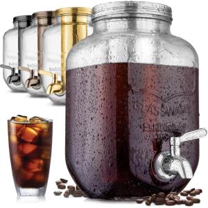 imageZulay Kitchen 1 Gallon Cold Brew Coffee Maker  Large Iced Tea ampamp Cold Brew Pitcher with ExtraThick Glass ampamp Stainless Steel Infuser  Drink ampamp Beverage Dispenser Jar with Airtight Lid ampamp Spout BlackRadiant Silver