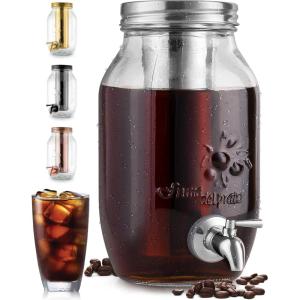 imageZulay Kitchen 1 Gallon Cold Brew Coffee Maker  Large Iced Tea ampamp Cold Brew Pitcher with ExtraThick Glass ampamp Stainless Steel Infuser  Drink ampamp Beverage Dispenser Jar with Airtight Lid ampamp Spout BlackSilver